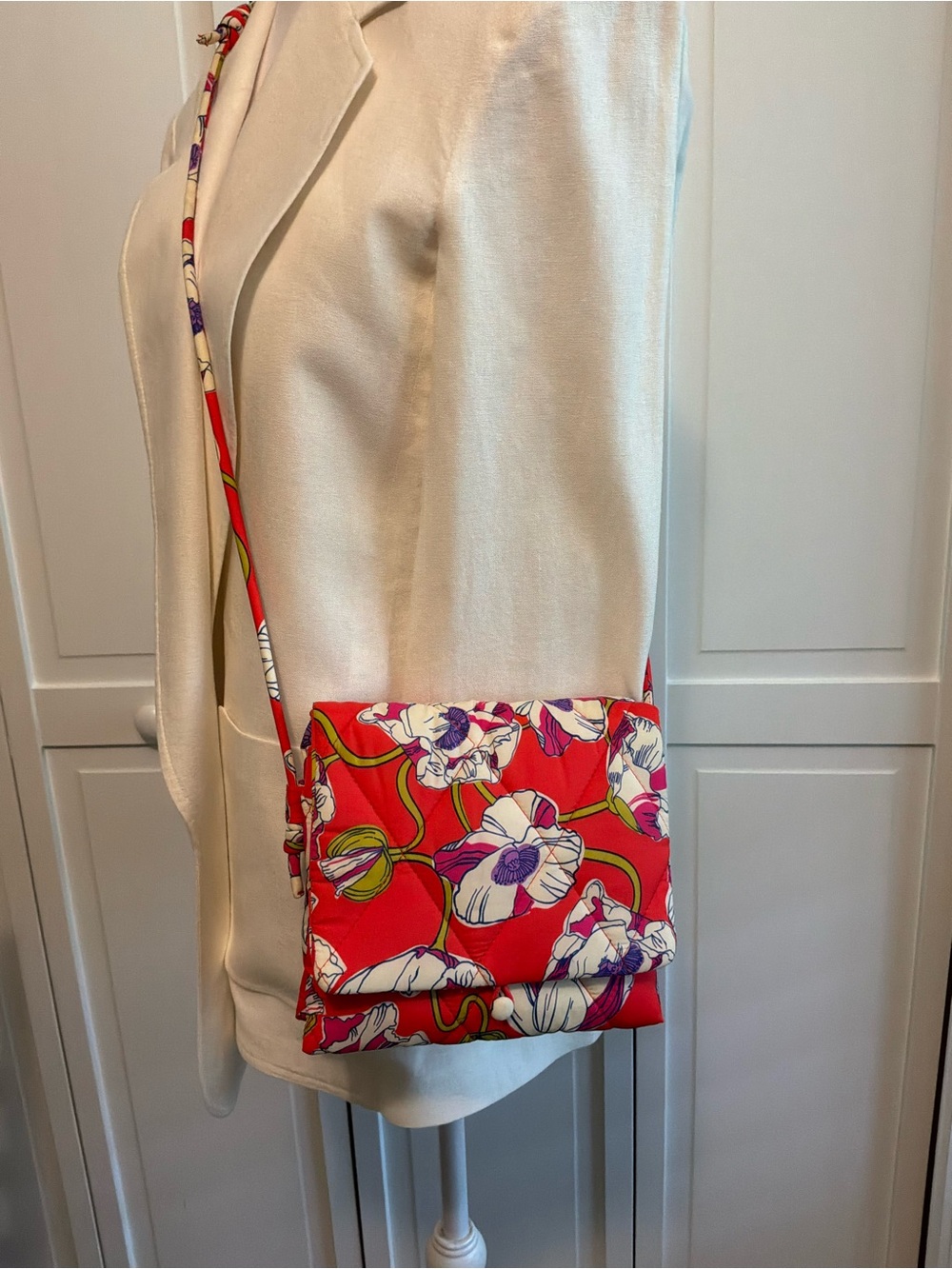 Vera Bradley Bold Orange Floral Crossbody with Purple & Cream Flowers